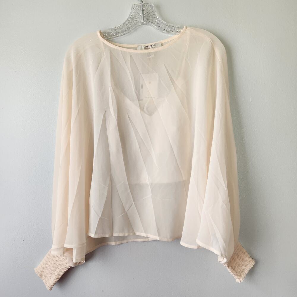 Forever 21 Poncho Top Womens S Tan Sheer Flowy Attached Cami Whimsical Fairycore